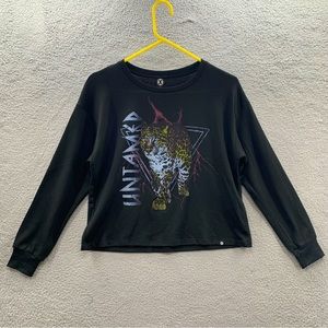 Circle X Black Logo Long Sleeve Crop Graphics Pullover Sweatshirt Top Size S